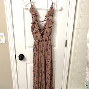 Floral wrap around frilly long dress